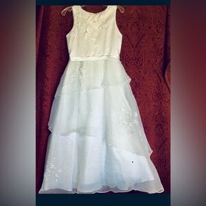 White Tiered Floral Embroidered Kids maxi Dress